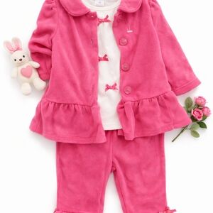 Girls Pink Fleece Pajama Set with Jacket and Pants